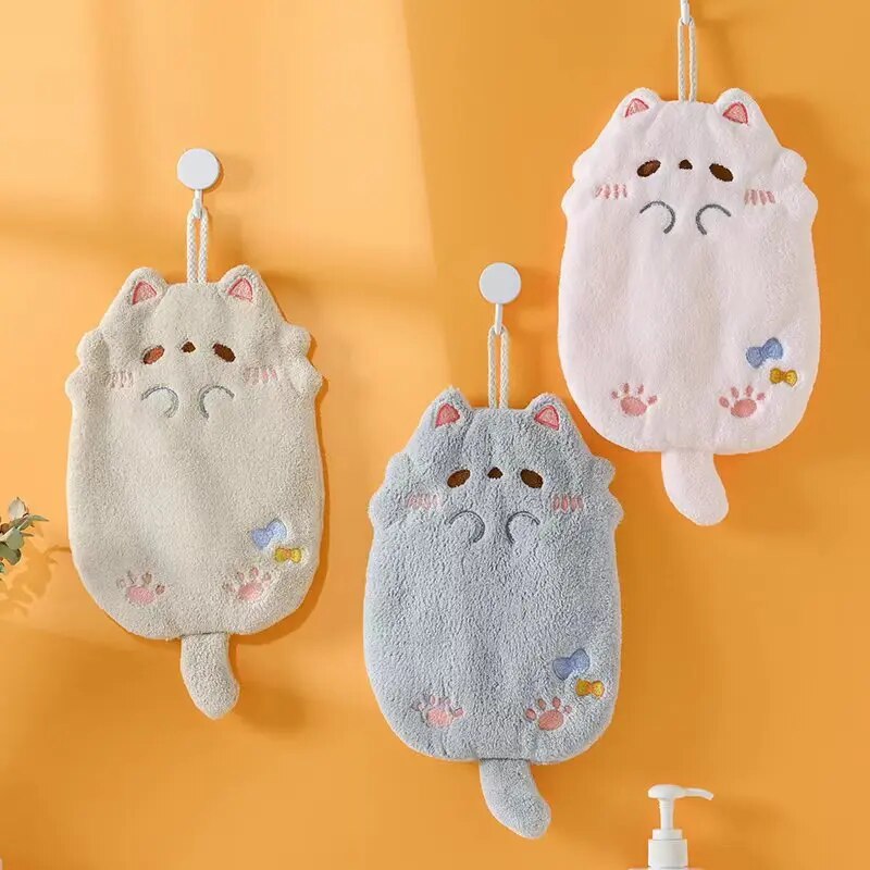 Women Kitchen Accessories - 卸売かわいい漫画タヌキ吊りタオルサンゴベルベットの髪は厚い布キッチン浴室吸収性タオルを失いません
