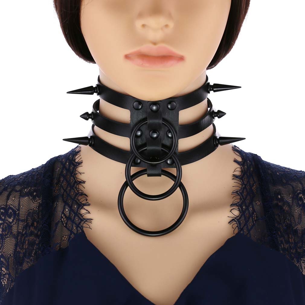 Women'S Emo Accessories - 男性と女性のためのファッショナブルなレザーネックレス,黒のリベット,パンク,サークル,スパイク,原宿,ジュエリー
