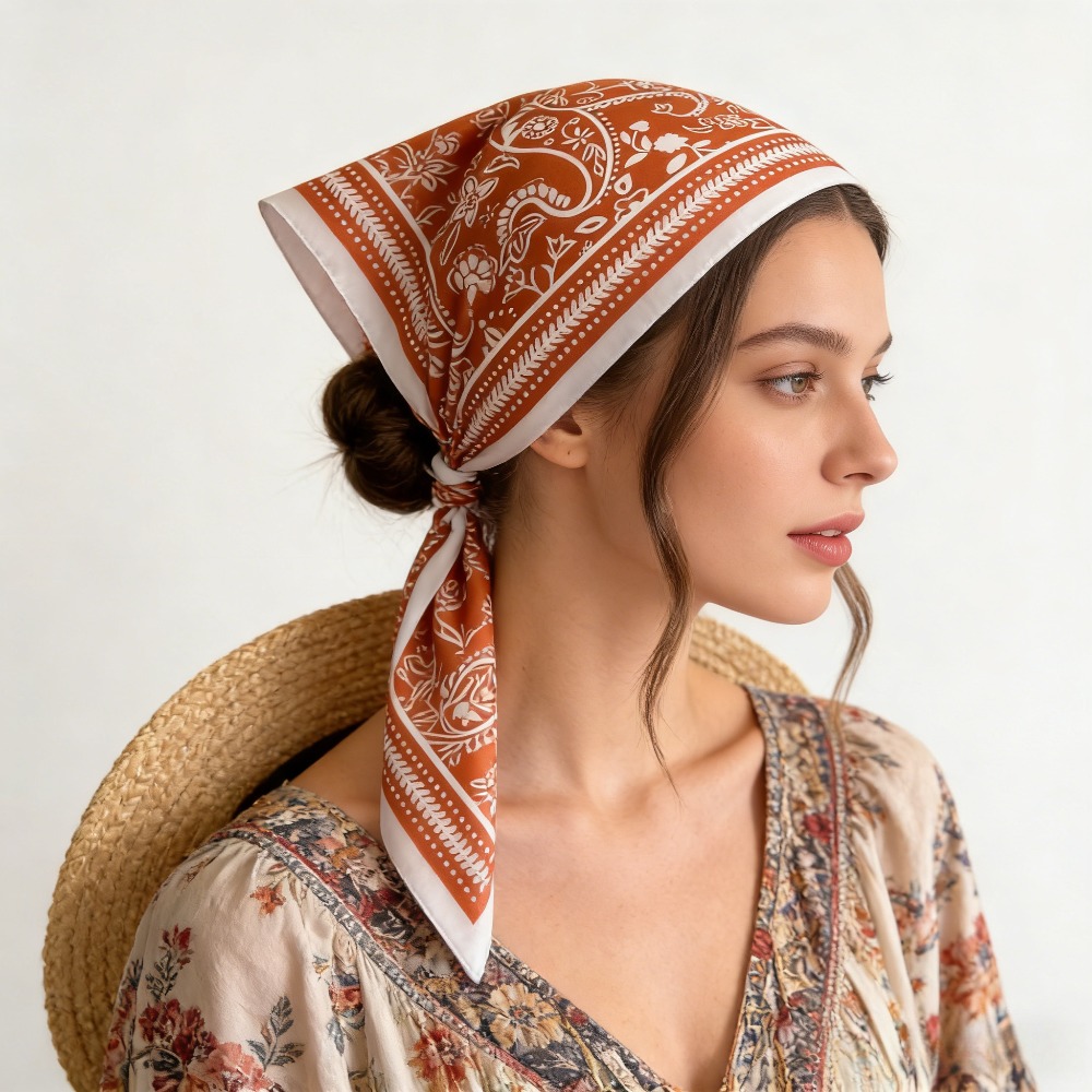 Silk Scarf Square - 1Pc カシュープリントファッションシルクスカーフスクエアスカーフハイエンドショールネックスモールスクエアスカーフヘッドスカーフ女性のスカーフ