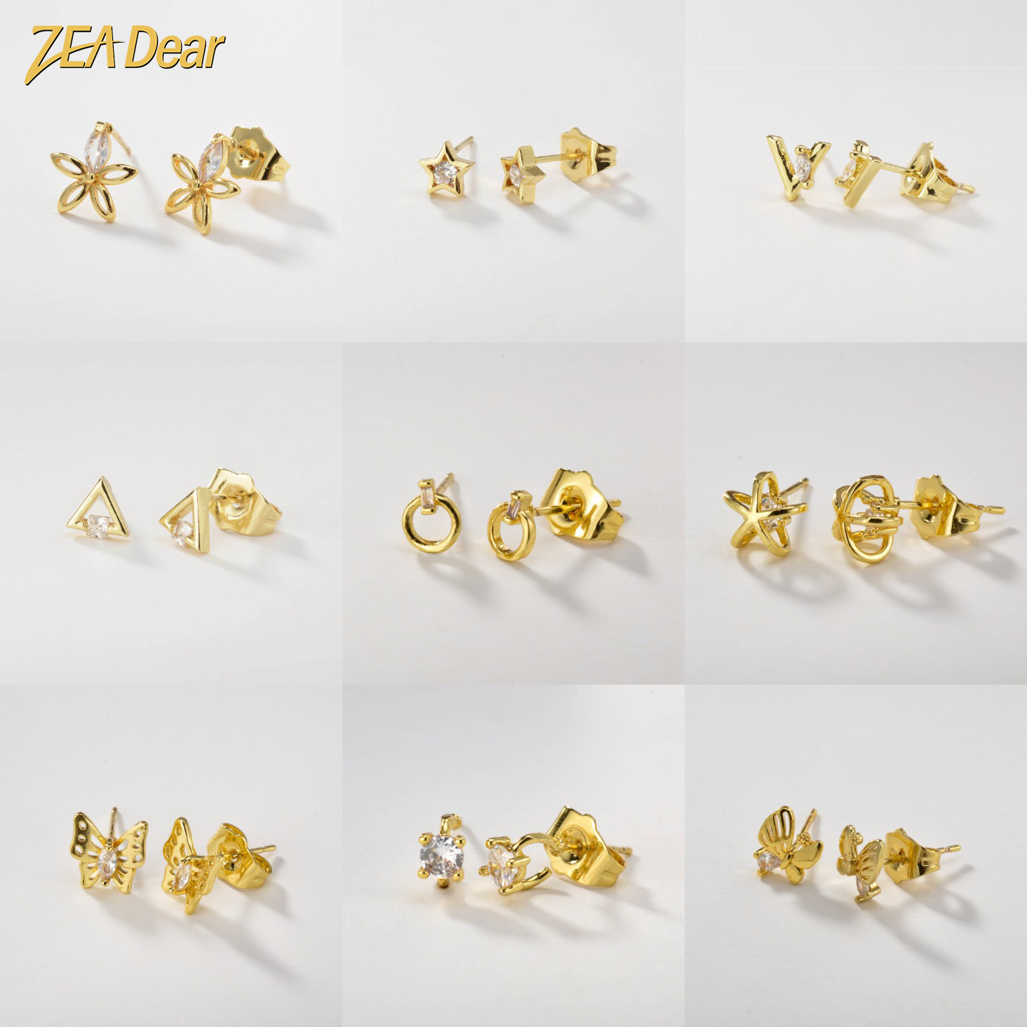 Women Accessories Dubai - 女性用金メッキイヤリング,バタフライイヤーアクセサリー,ドバイジュエリー,ジルコン,高品質,ファッショナブル,ZEADear-18K