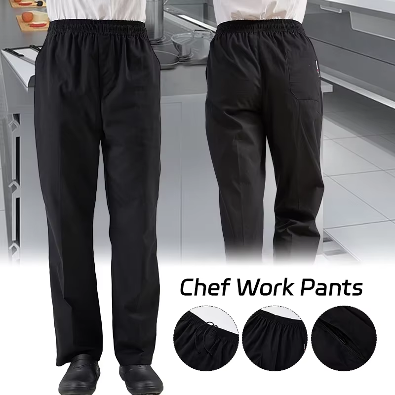 Women Kitchen Accessories - 高品質シェフボトムス男性用新しいシェフパンツ調理レストランキッチン軽量黒シェフズボンアクセサリー女性