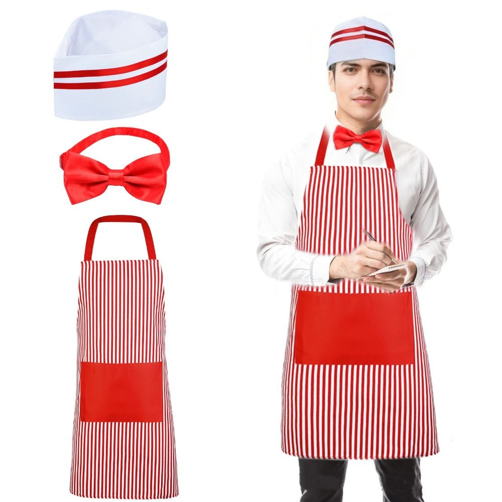 カーニバルサーカスウェイターコスプレエプロン帽子付き赤と白の - Women Kitchen Accessories のレビューと価格