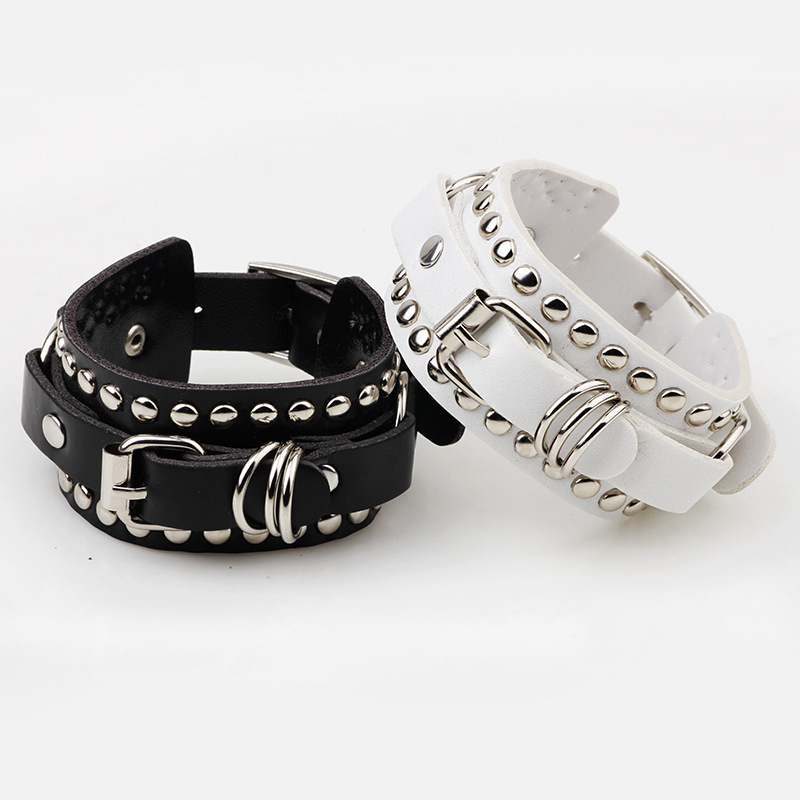 男性と女性のためのゴスブラックレザーブレスレット,ユニセック - Women'S Emo Accessories のレビューと価格