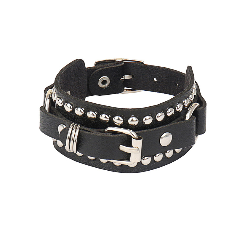 男性と女性のためのゴスブラックレザーブレスレット,ユニセック - Women'S Emo Accessories のレビューと価格