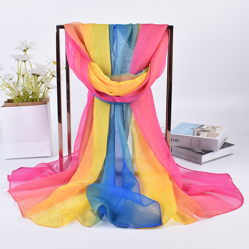 長いグラデーションシルクスカーフ、新しい3色、75x180c - Silk Scarf Square のレビューと価格