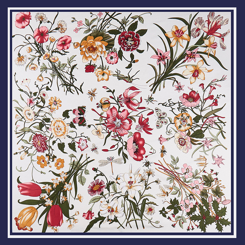 Pobing ツイルシルクスカーフ女性の花プリント正方形のス - Silk Scarf Square のレビューと価格